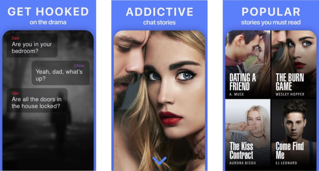 Hooked app chat story interface showing text message style fiction