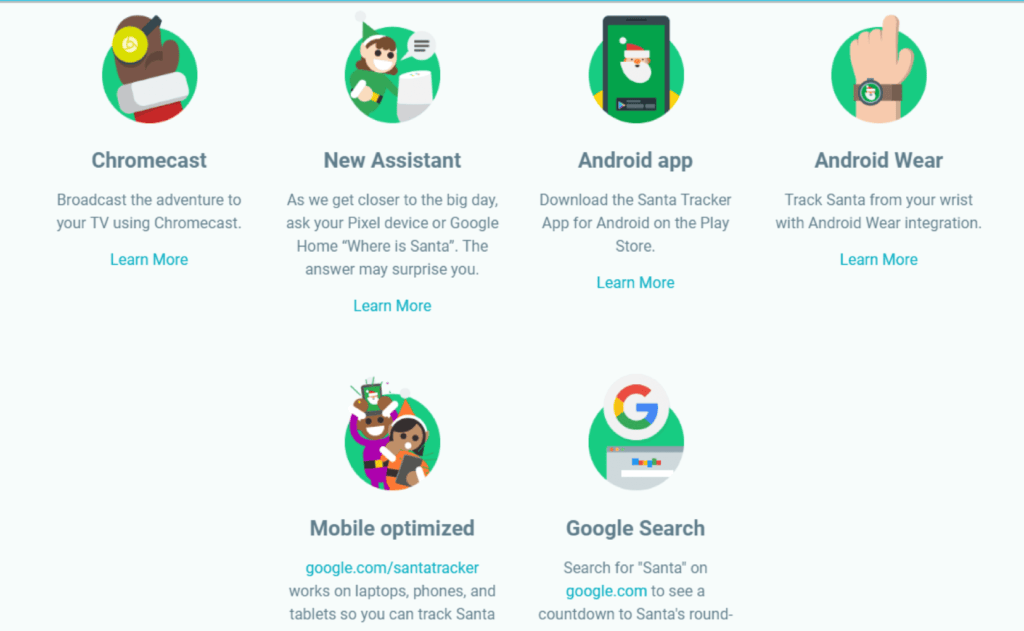 Santa Tracker press kit showing cross-platform availability on multiple devices