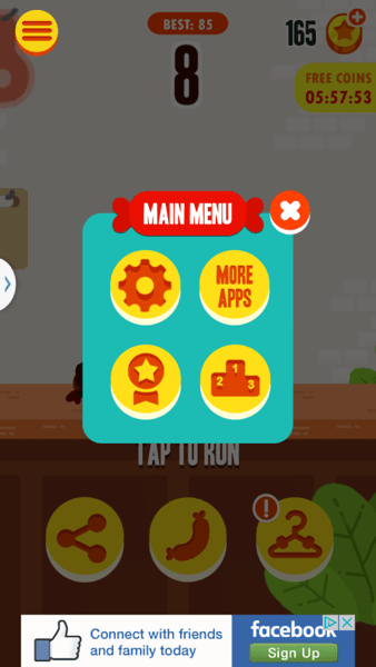 Run Sausage Run More Apps cross-promotion menu screen