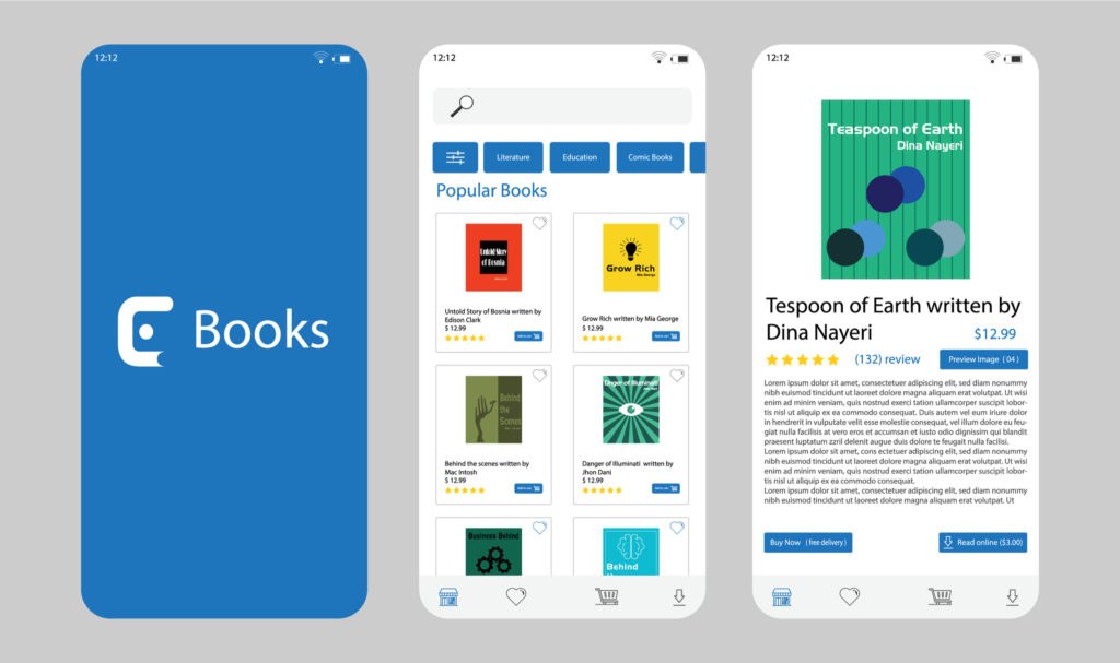 Mobile app UI design wireframe on a smartphone screen