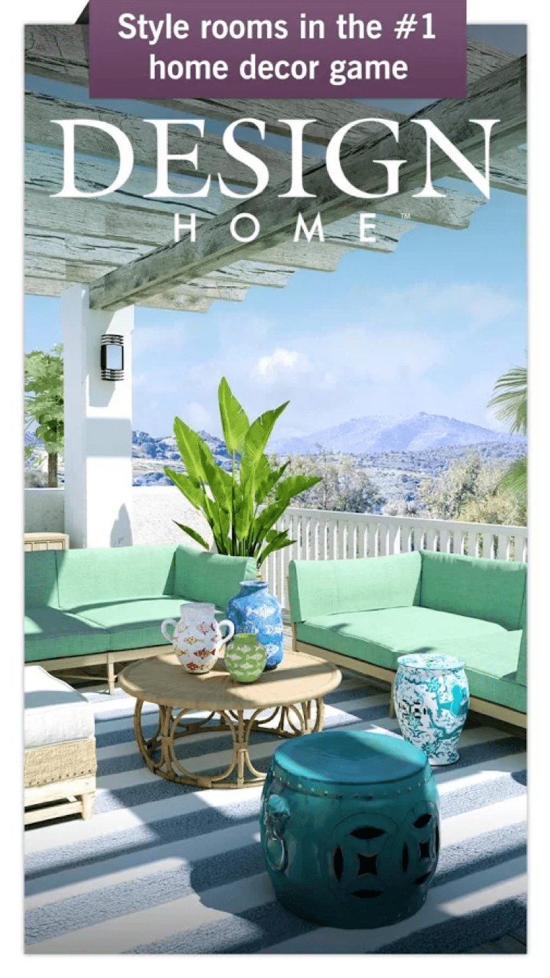Design Home app showing styled rooms and home decor options