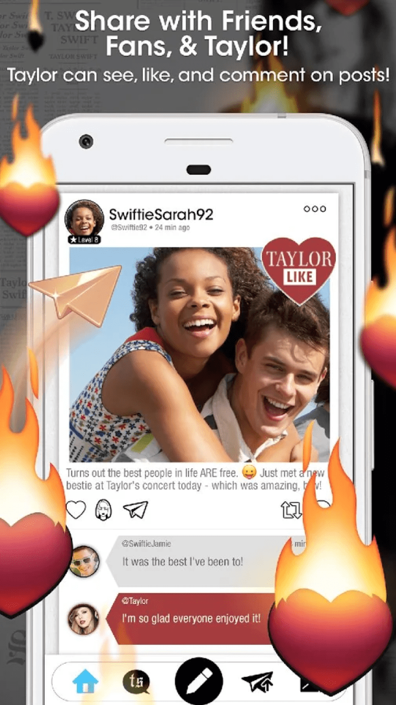 The Swift Life social feed showing fan posts and interactions