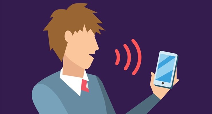 Mobile app with voice activation feature on smartphone screen
