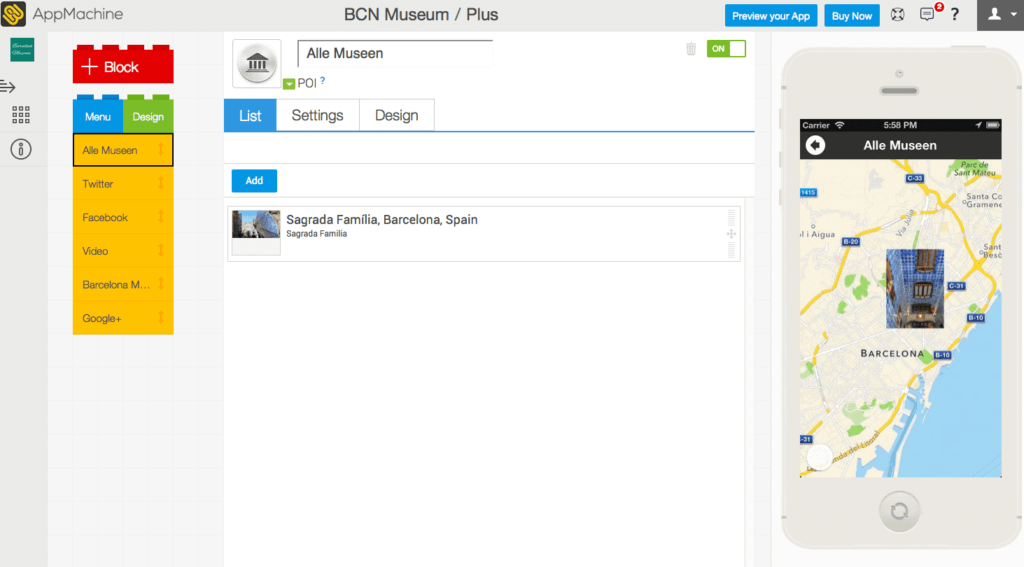 AppMachine drag-and-drop interface for building native mobile apps