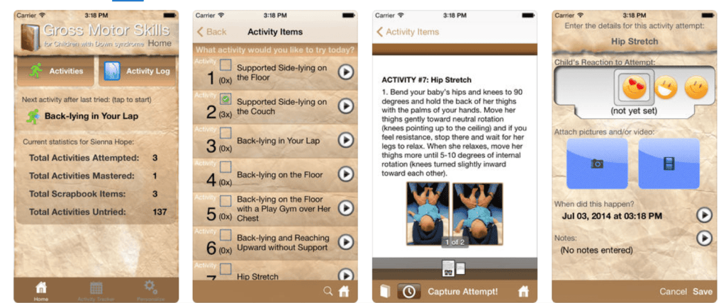 Gross Motor Skills for Children with Down Syndrome Mobile Companion app activity view
