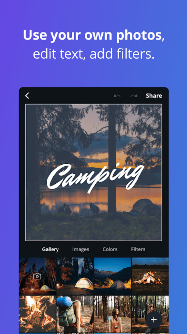 Canva feature for adding text and filters to your own photos