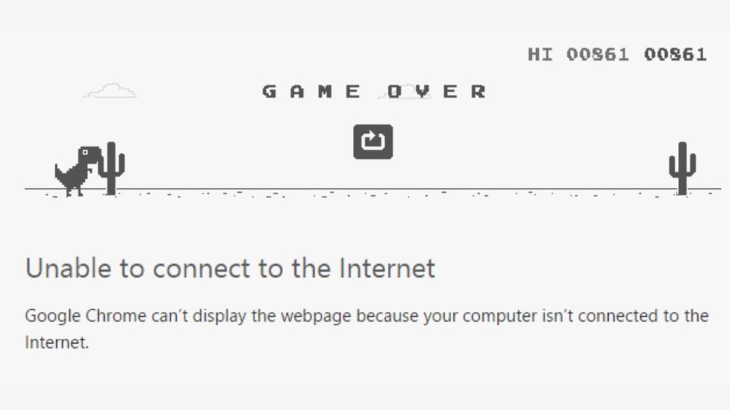 Chrome offline T-rex dinosaur running game on a white background