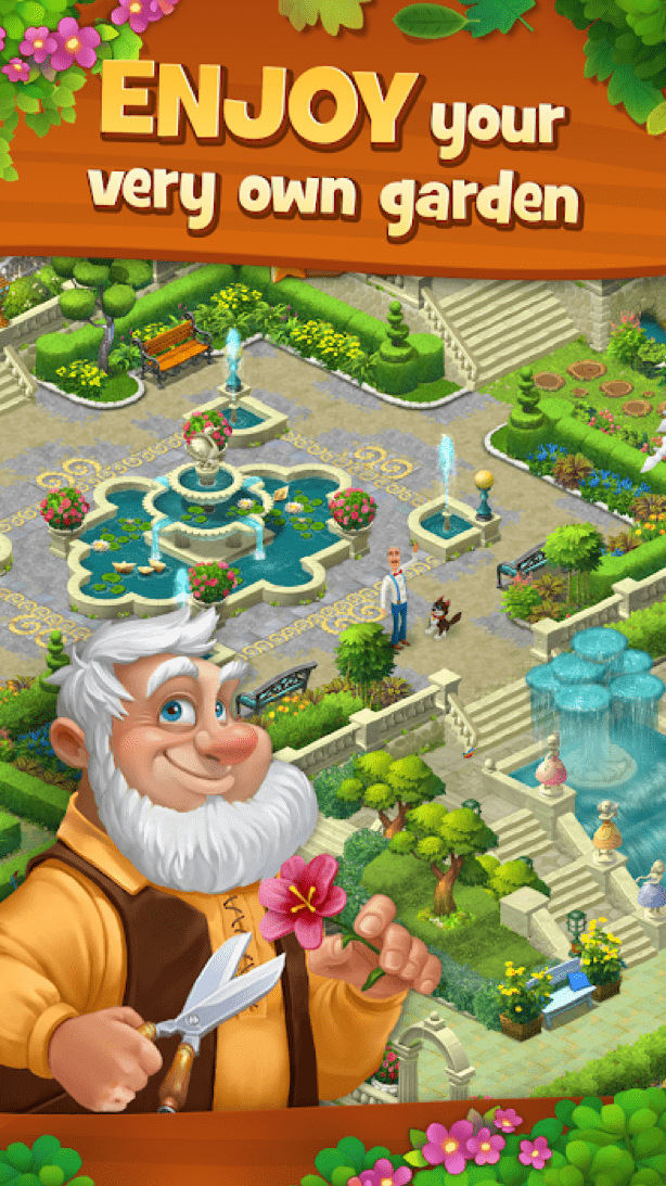 Gardenscapes storyline dialogue with butler Austin and narrative gameplay