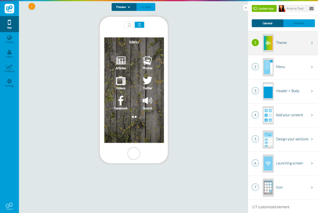 GoodBarber native app builder with no-code design controls