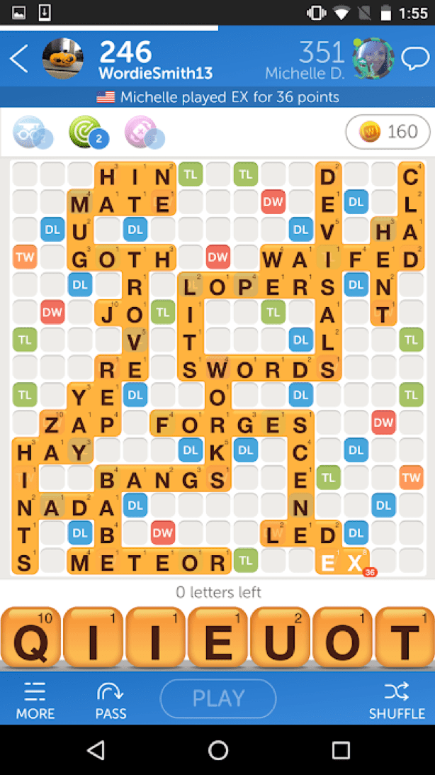 Words With Friends 2 social networking badges and weekly challenges screen