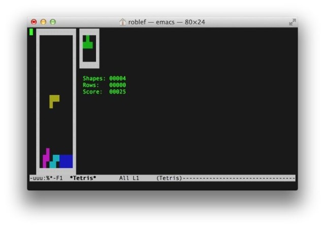 Tetris game running inside macOS Terminal via the emacs Easter egg