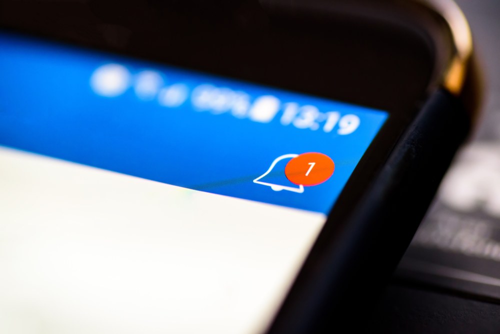 Push notification appearing on a mobile phone screen