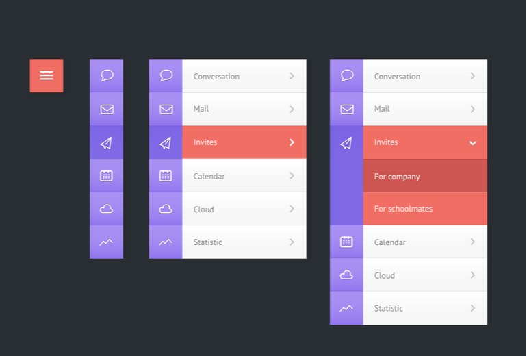Mobile app navigation drawer and tab bar design example