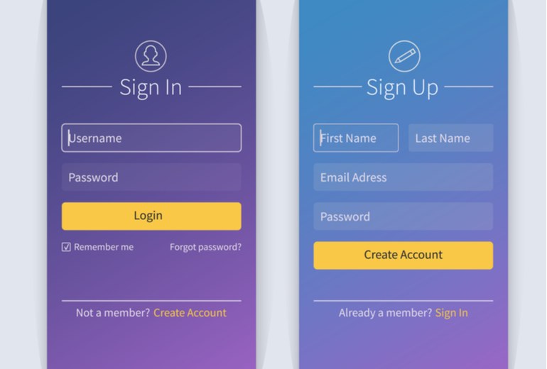 Simple mobile app sign up screen with email and social login