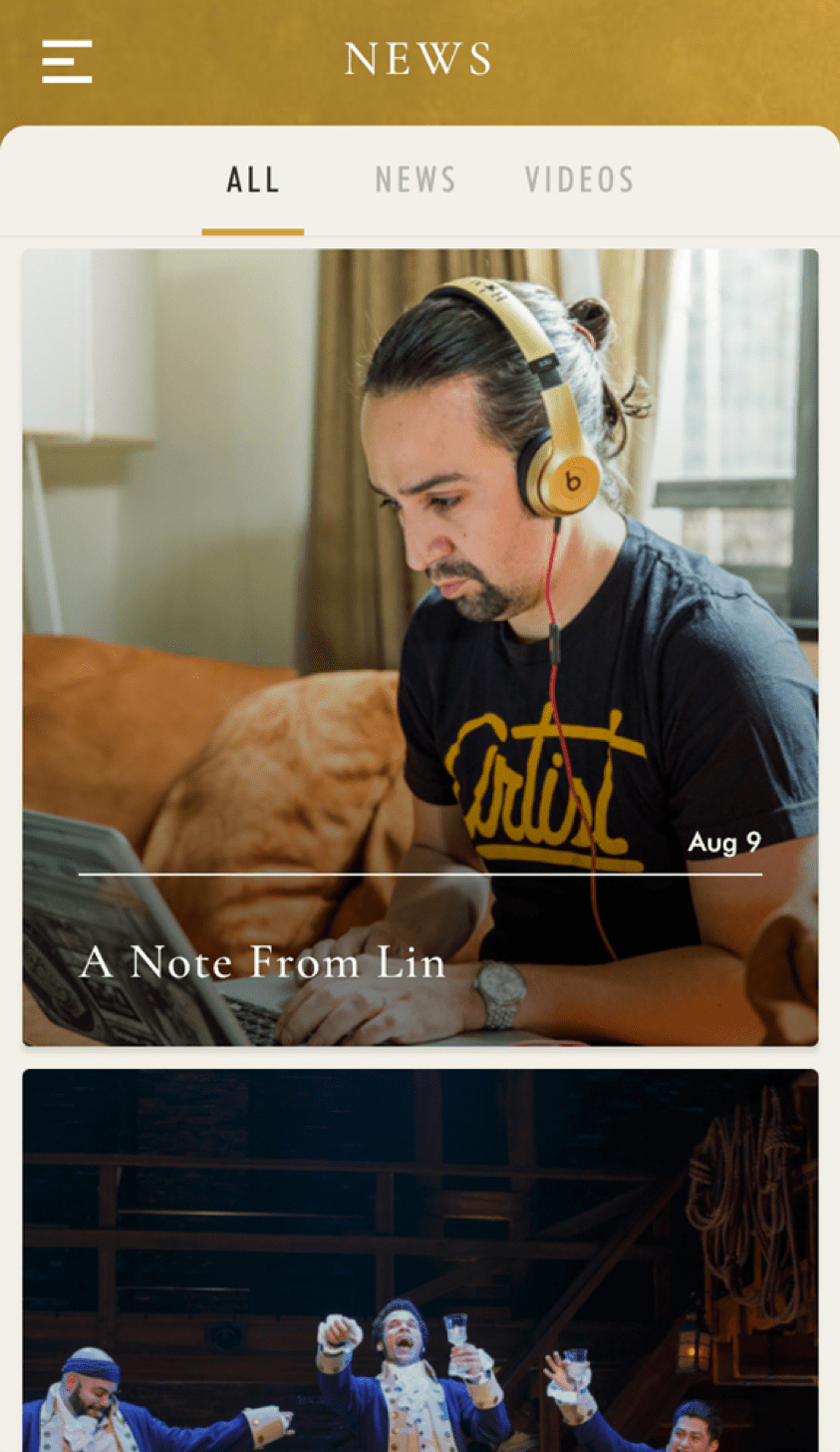 Hamilton app News section displaying Hamildrops monthly content updates