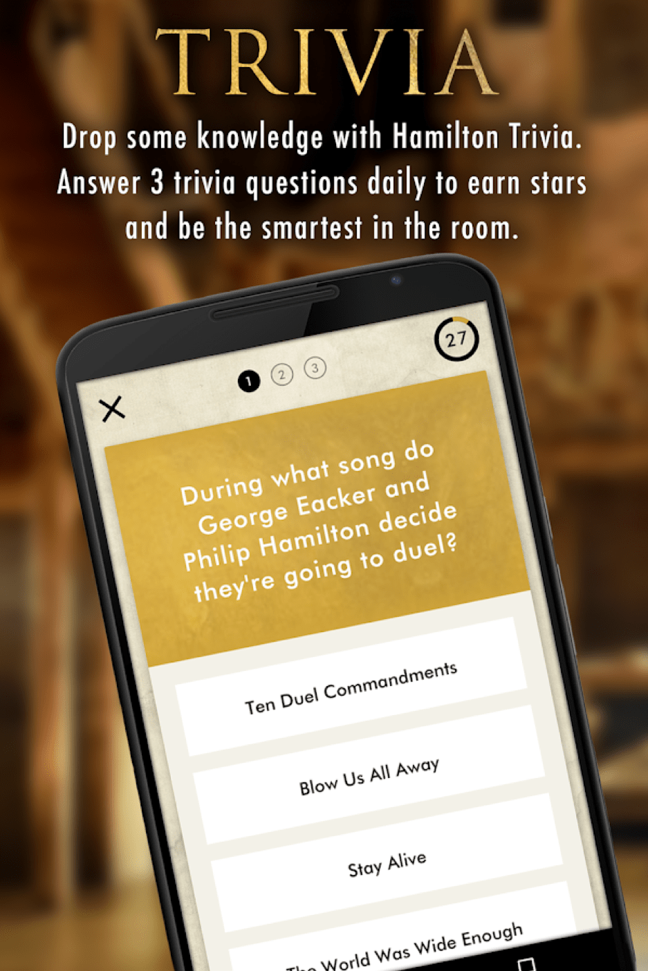 Hamilton app daily trivia game challenge for fans