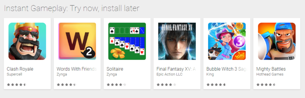 Words With Friends 2 listed in Google Play Instant Games collection