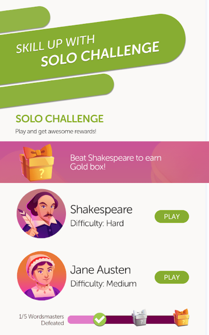 Words With Friends 2 solo challenge mode with AI bot opponents