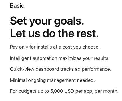 Apple Search Ads Basic set your campaign goal interface