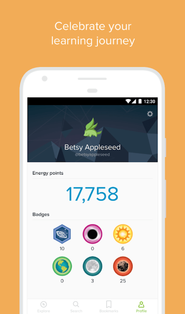 Khan Academy badges and progress tracking in the app