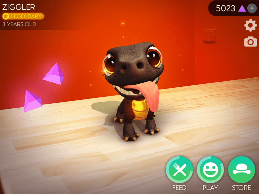AR Dragon app gameplay showing a virtual dragon in augmented reality