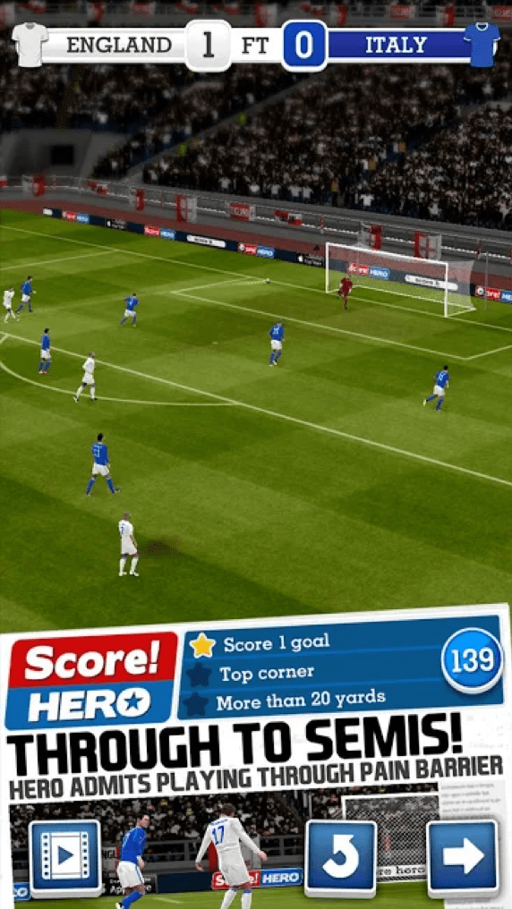 Score Hero rewarded video ad offering energy in exchange for watching