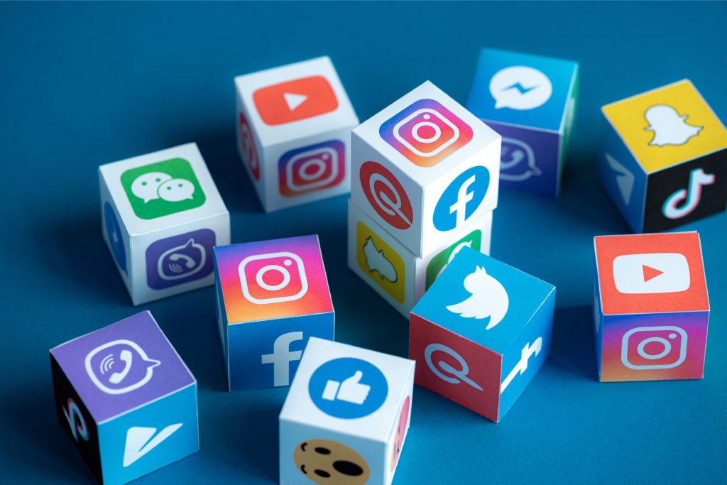 Social media icons and networking concepts for app marketing