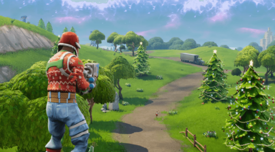 Seasonal special event decorating a battle royale game map