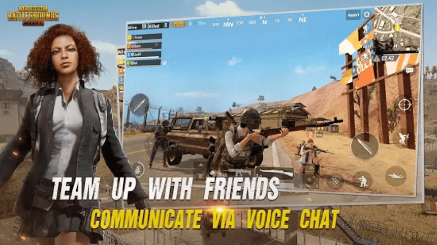 Squad of friends teaming up in a battle royale game