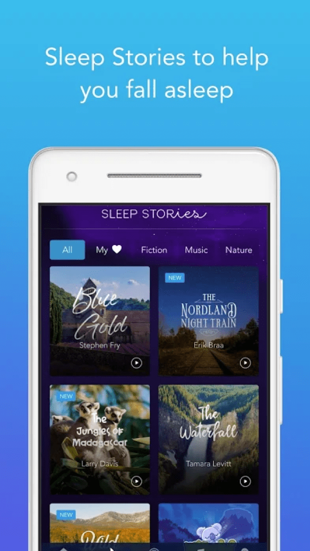 Calm app Sleep Stories feature screen with bedtime narration