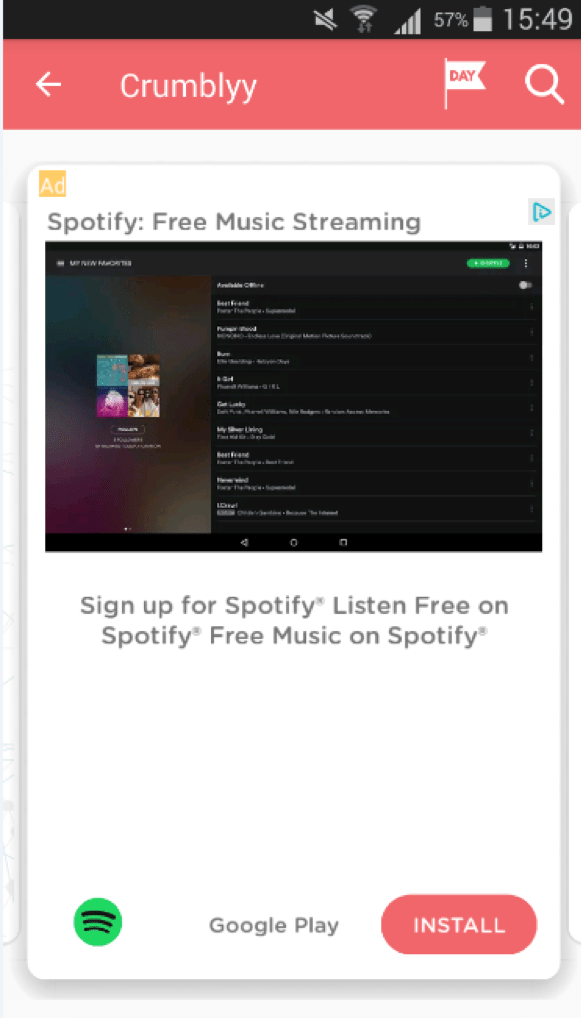Crumblyy in-app ad displayed as a native card
