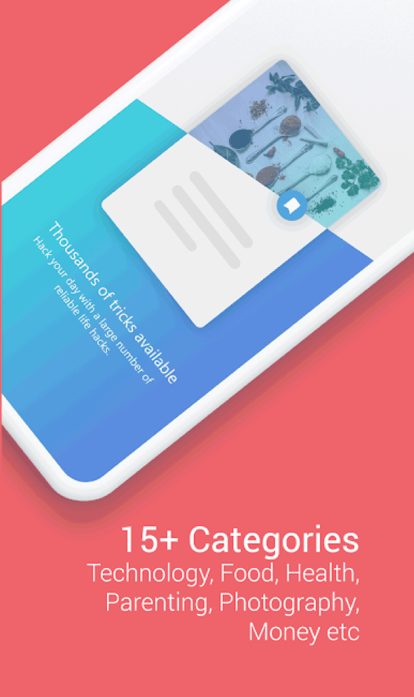Crumblyy app overview showing categorized life hack cards