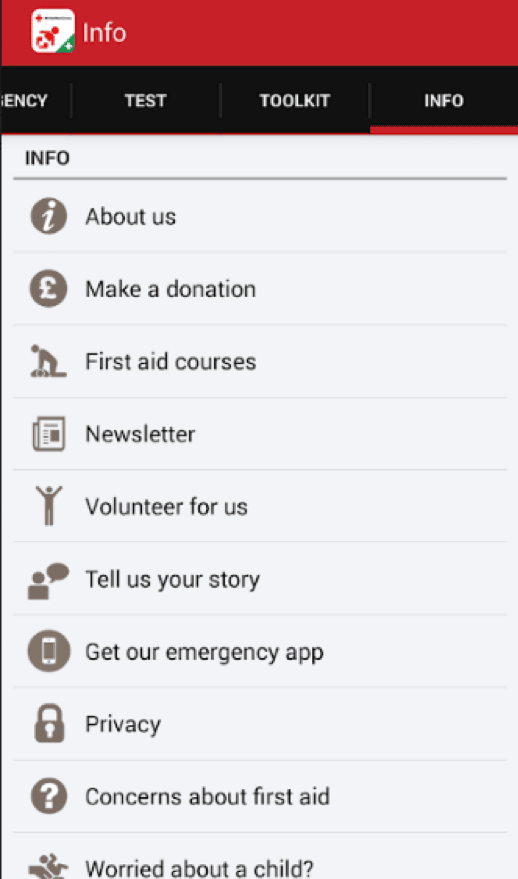 Toolkit and Info tabs showing child allergy records and Red Cross links
