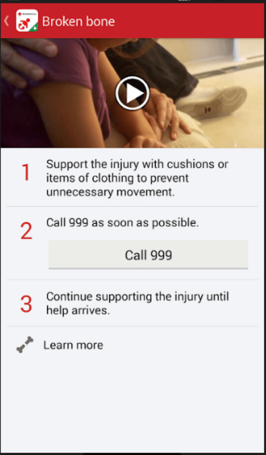 First aid instructional video clips inside the Baby and Child app