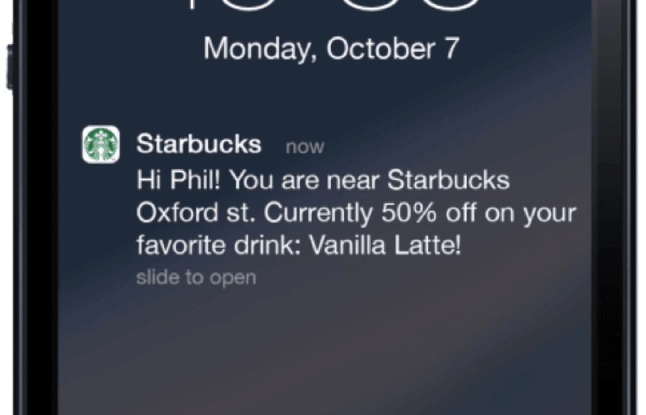 Starbucks app location-based offer near a store