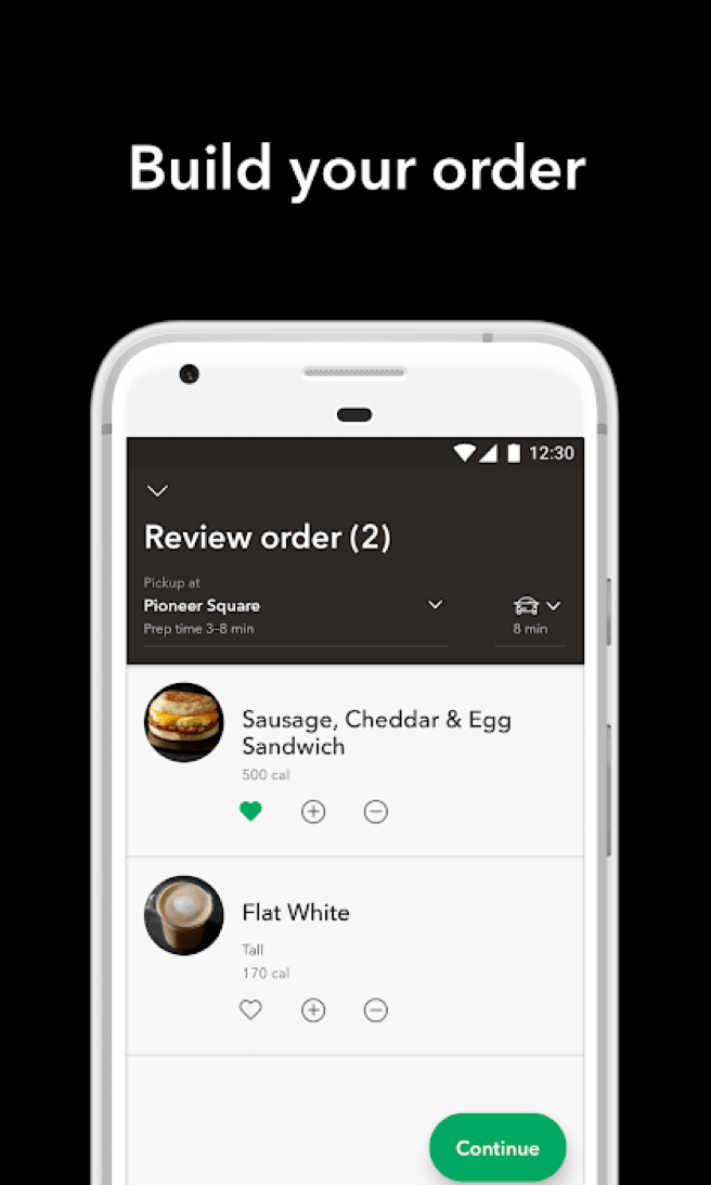 Starbucks mobile order ahead and pickup feature screen