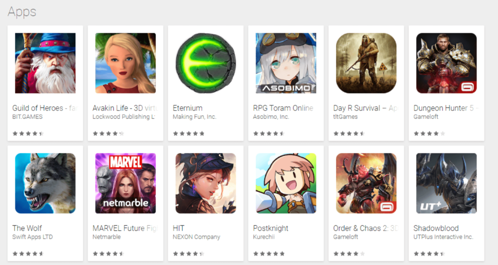 Top role-playing games listed on Google Play Store