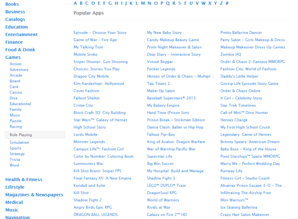 Top role-playing games listed on iOS App Store
