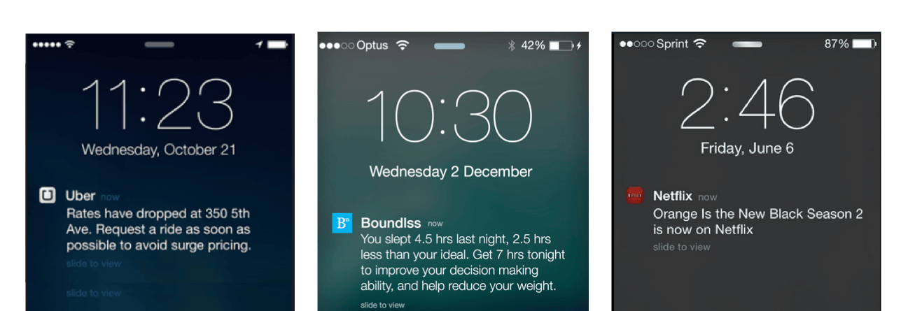 Behavioral push notification example triggered by user in-app action