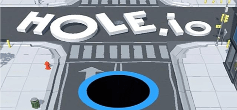 Hole.io black hole consuming city objects in 3D gameplay