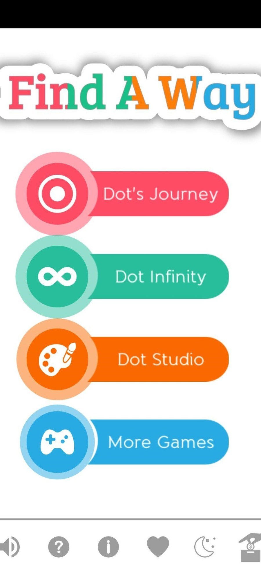 Find A Way by Unity game opening screen with a review heart button
