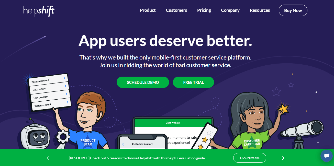 Helpshift in-app customer support plugin interface example