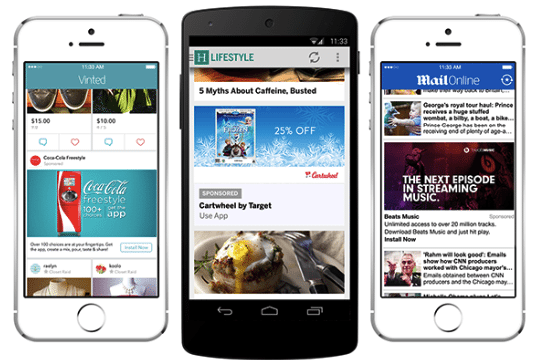Native ad blended into a mobile app news feed