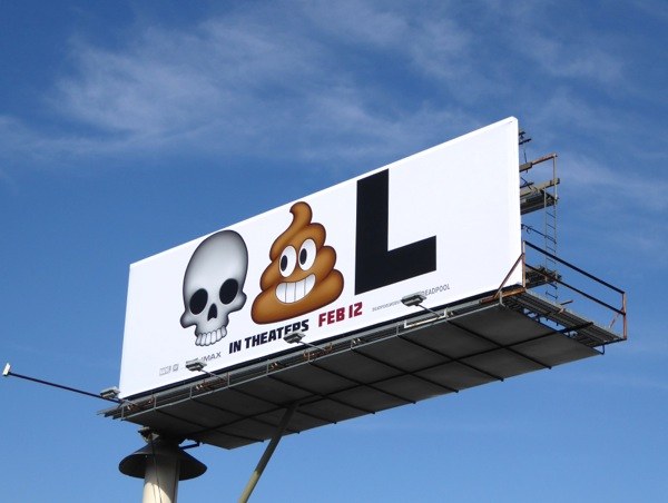 Deadpool movie Los Angeles billboard advertising using only emojis