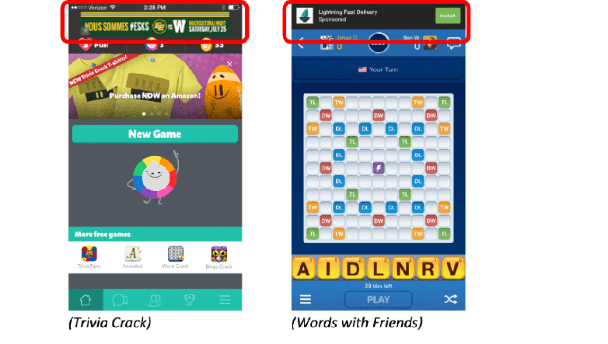 Banner ad overlaid at the bottom of a mobile game screen