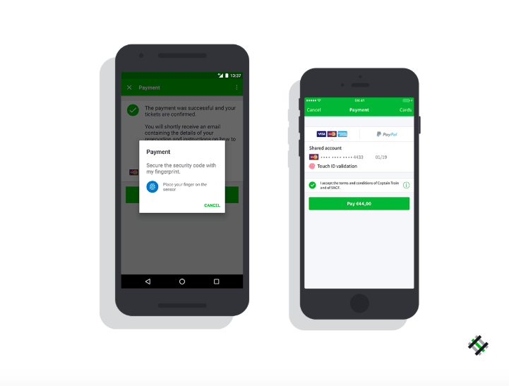 Mobile app payment screen with credit card input fields