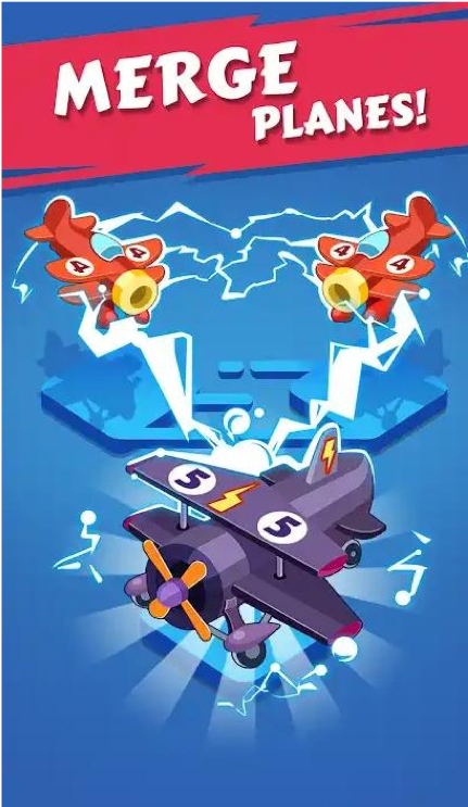 Merge Plane gameplay showing idle airline management and plane merging