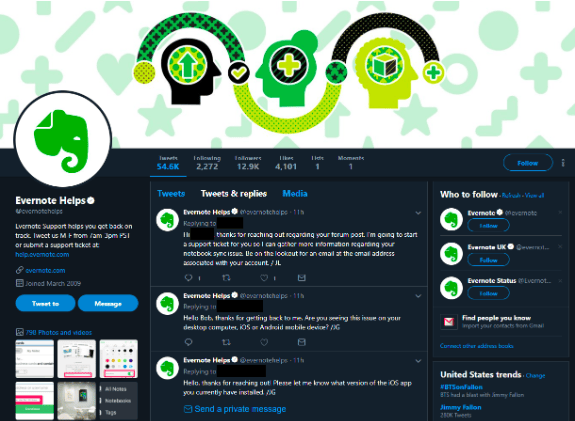Brand team responding to users through social media customer service
