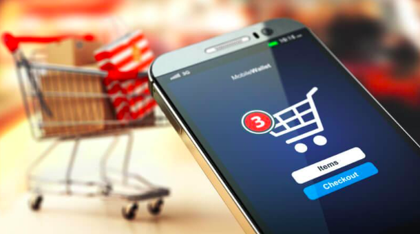 Mobile shopping app product detail page with reviews and cart