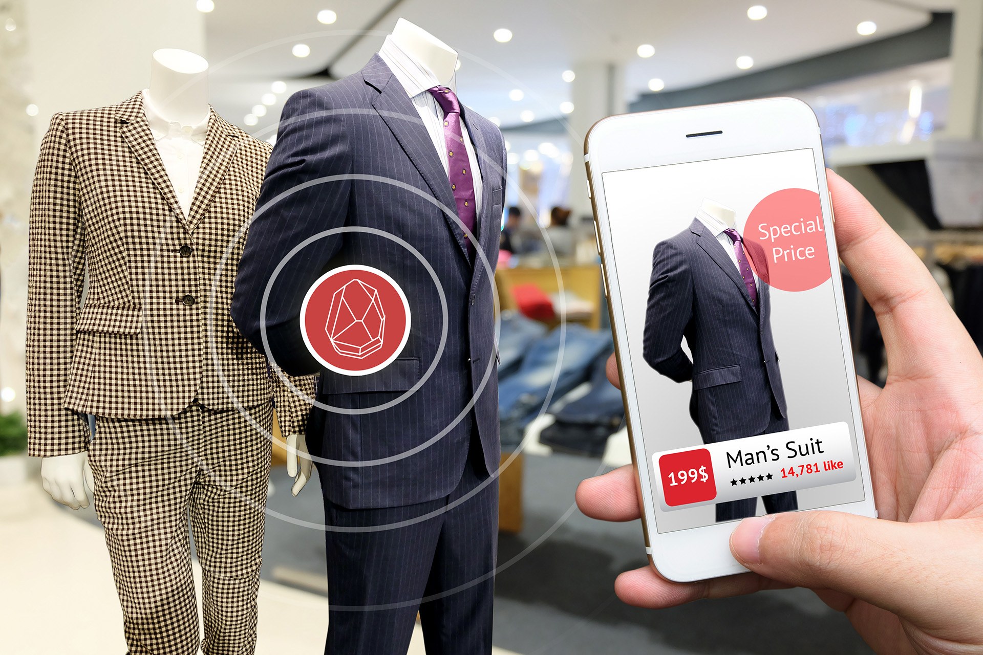 Beacon device mounted in a retail store for proximity marketing